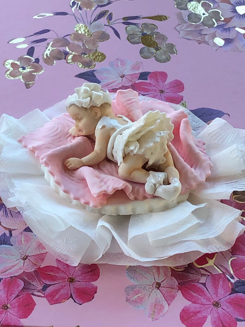 Fondant Baby Girl Cake Topper Sleeping Baby Girl In Pearl Fondant
